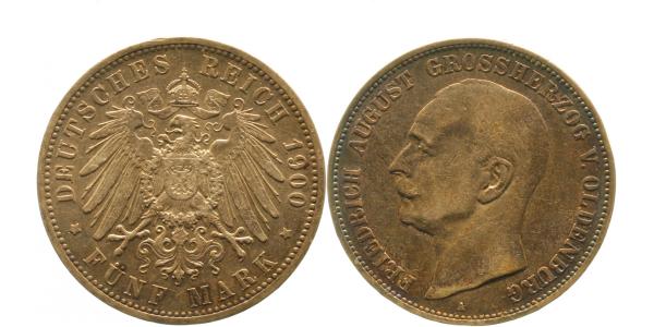 5 Mark Friedrich August 1900 A Oldenburg sehr schön/ vorzügli
