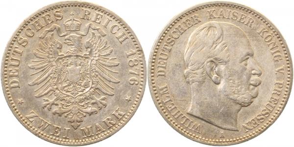 2 Mark Preussen Wilhelm 1876 A ss/vz überdurchschnittlich