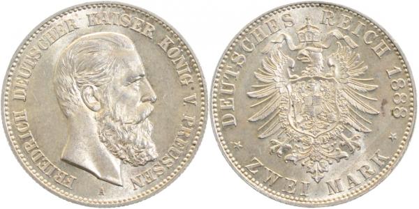 2 Mark Friedrich III Preussen 1888 A vz/stgl J098