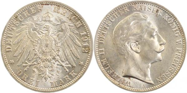 3 Mark Preussen 1912 A Wilhelm II vz/stgl J093