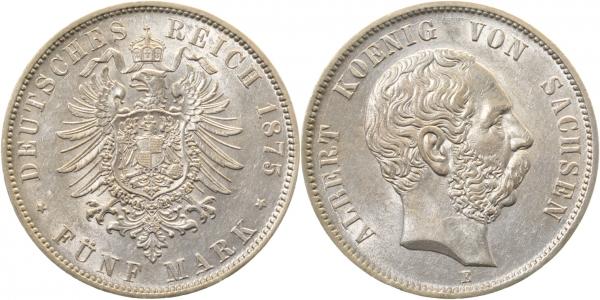 5 Mark Albert König Sachsen 1875 E J122 vz/stgl