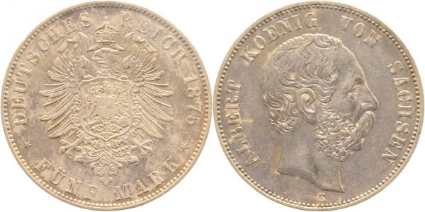 5 Mark Albert Sachsen 1875 E vorzüglich leichte Patina J122