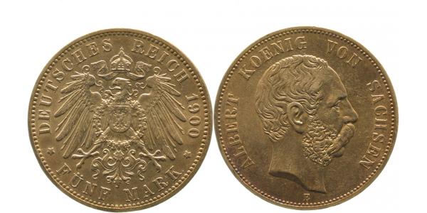 5 Mark Albert.v.Sachsen 1900 E fast vorzüglich
