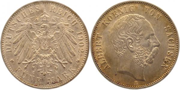 5 Mark Sachsen 1902 E absolut prägefrisch TOP J125