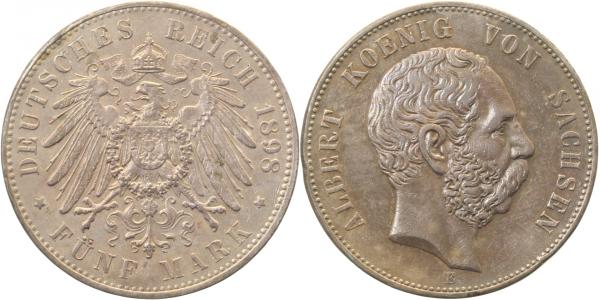 5 Mark Albert Sachsen 1898 E sehr schön Patina 125