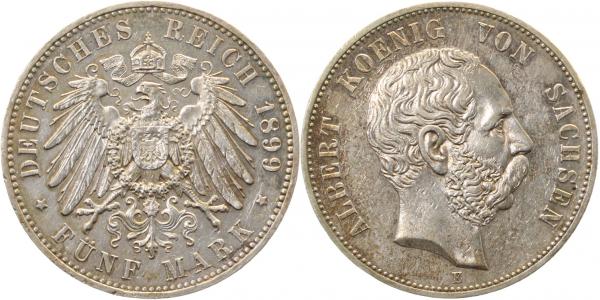 5 Mark Albert Sachsen 1899 E vorzüglich/stempelglanz