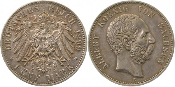 5 Mark Albert König v Sachsen 1899 E fast vorzüglich PATINA