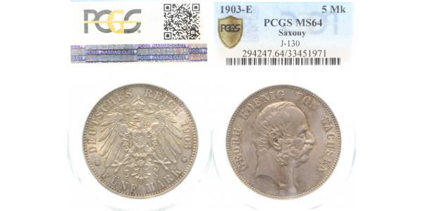 5 Mark 1903 E Georg v Sachsen prfr/st herrliche Patina ! J133 prfr / st 5 Mark