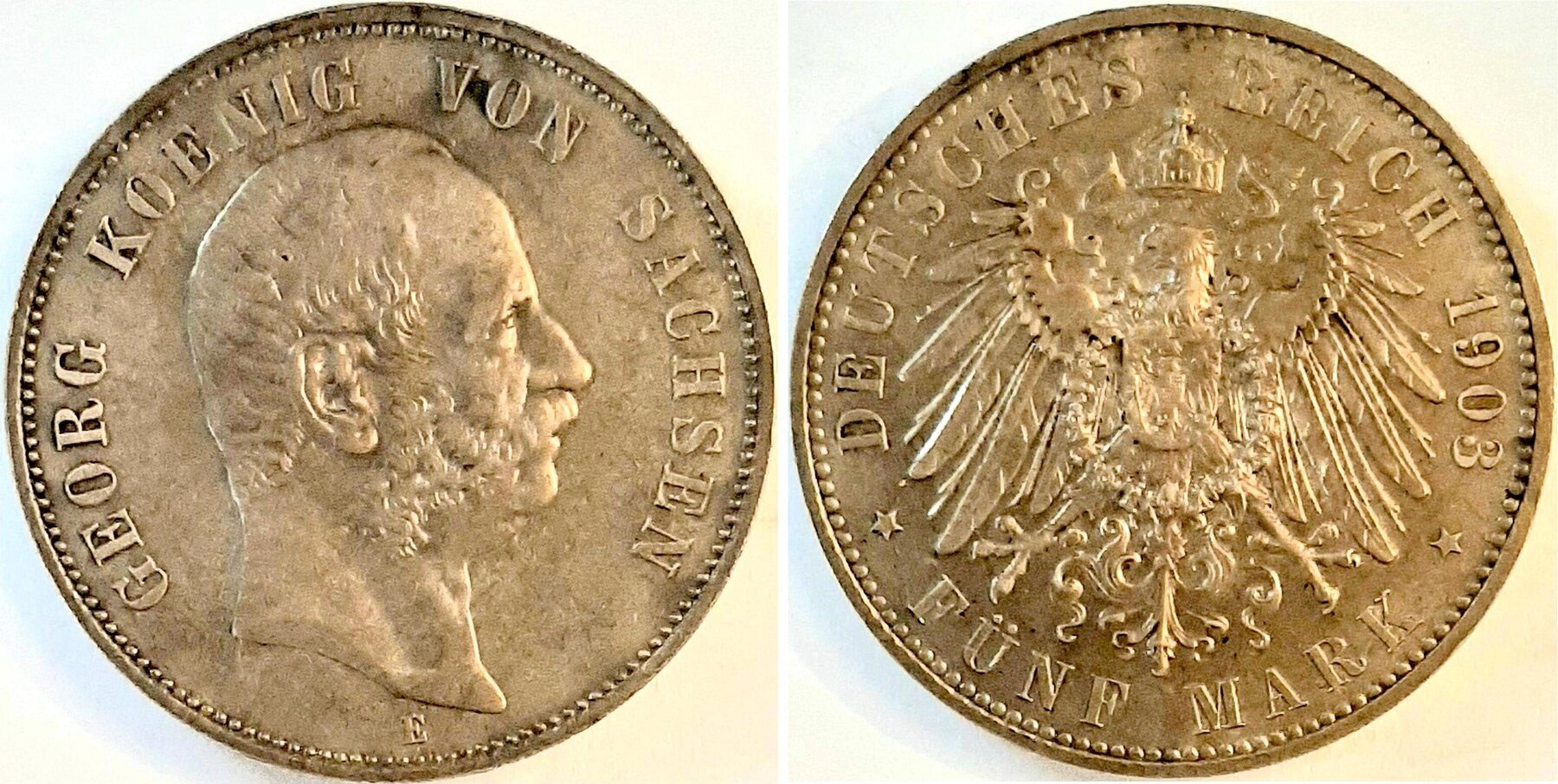 5 Mark Sachsen Georg 1903 E herrlich leichte goldene Patina