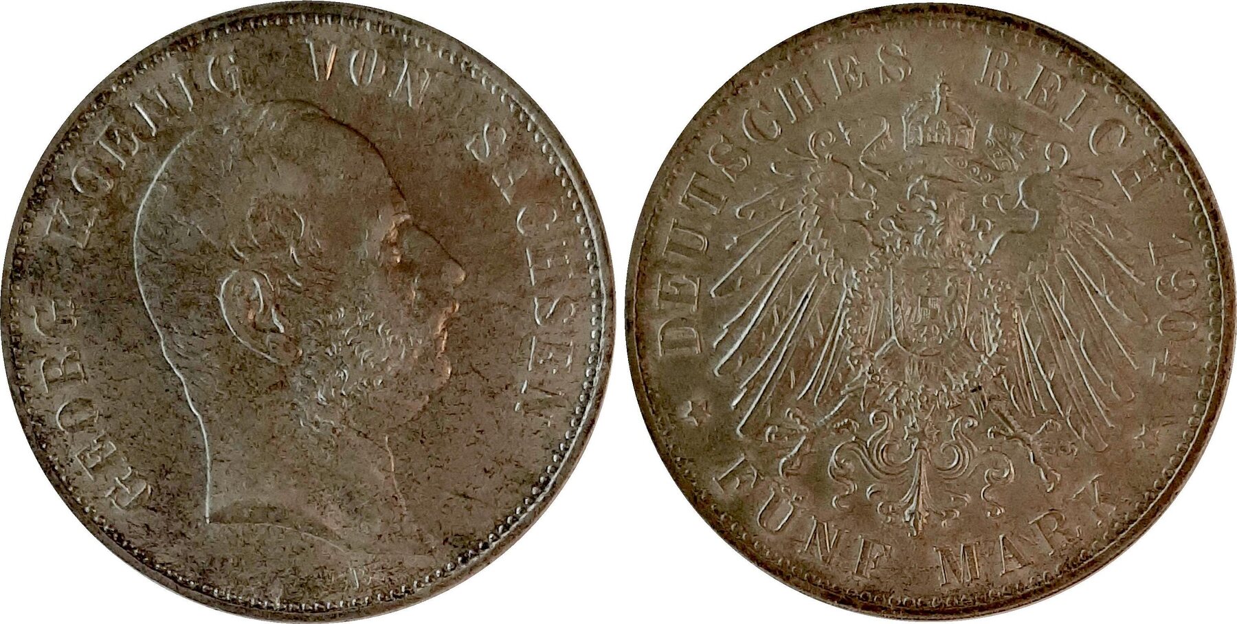 5 Mark Sachsen 1904 E vz+ Rückseite vz/stgl J130