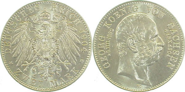 2 Mark 1904 E Georg von Sachsen, auf den Tod vz/st J132