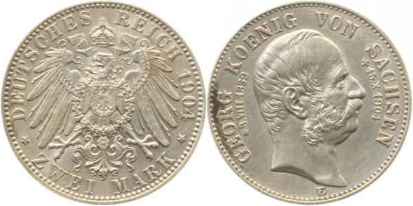 2 Mark 1904 E Georg von Sachsen, auf den Tod kl. Randkerbe J132