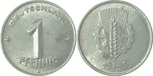 1 Pfennig DDR 1949 A vz/stgl J1501