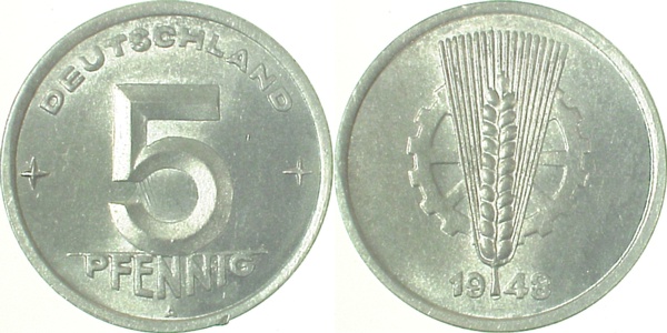 5 Pfennig DDR 1948 A l Stempdr /min Haken J1502 stgl/matt