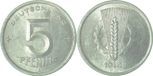 5 Pfennig DDR 1948 A dopp Jahreszahl ! J1502 bfr/stgl