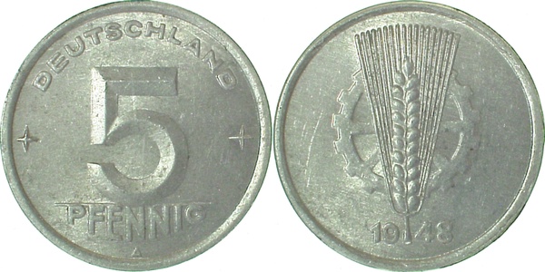 5 Pfennig DDR 1948 A bfr J1502