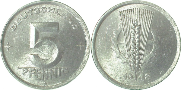 5 Pfennig DDR 1948 A vz/stgl J1502
