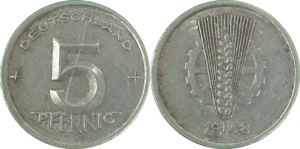 5 Pfennig DDR 1948 A dopp Jahreszahl ! J1502 bfr/stgl