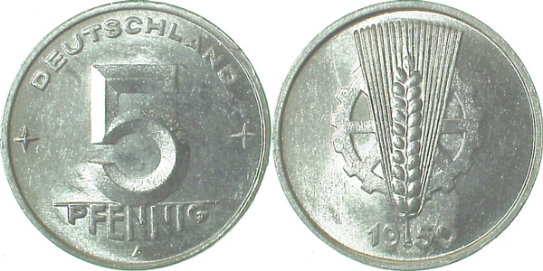 5 Pfennig DDR 1950 A bankfrisch J1502