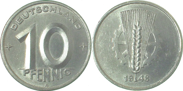 10 Pfennig DDR 1948 A vz/stgl J1503