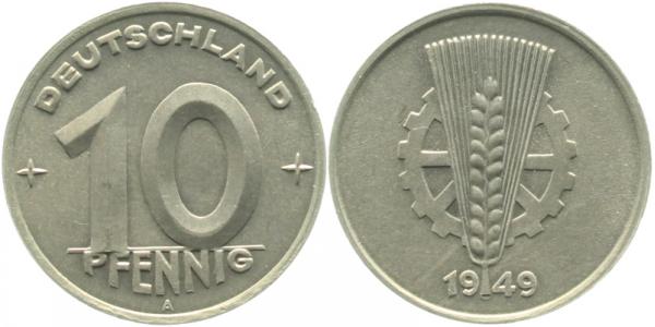 10 Pfennig DDR 1949 A stgl /matt J1503 stgl