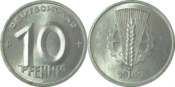 10 Pfennig DDR 1949 A bfr/stgl /matt J1503 bfr / stgl / matt 10 Pfennig