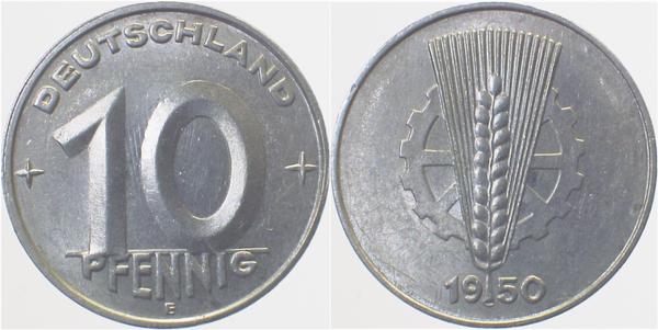 10 Pfennig DDR 1950 E vorzüglich/stempelglanz 150350E-1-5