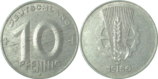 10 Pfennig DDR1950 E J1503 RS: Rollierspur