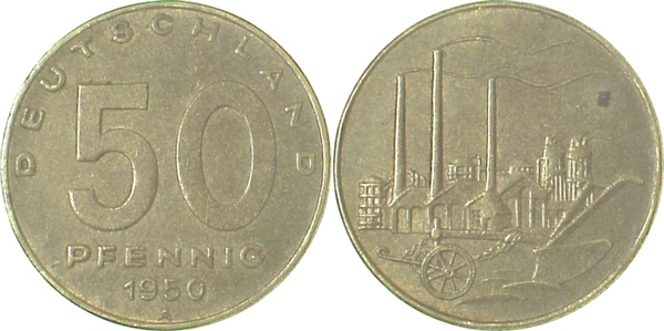50 Pfennig DDR 50A bfr Vs min Fleck J1504 bfr 50 Pfennig