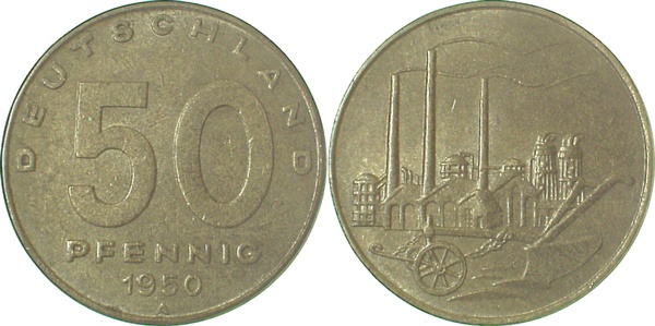 50 Pfennig DDR 1950 A vz/prfr J1504 vz / prfr 50 Pfennig