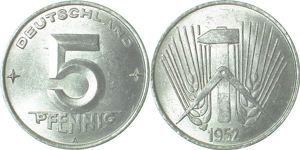 5 Pfennig DDR 1952 A vz aus EA!!