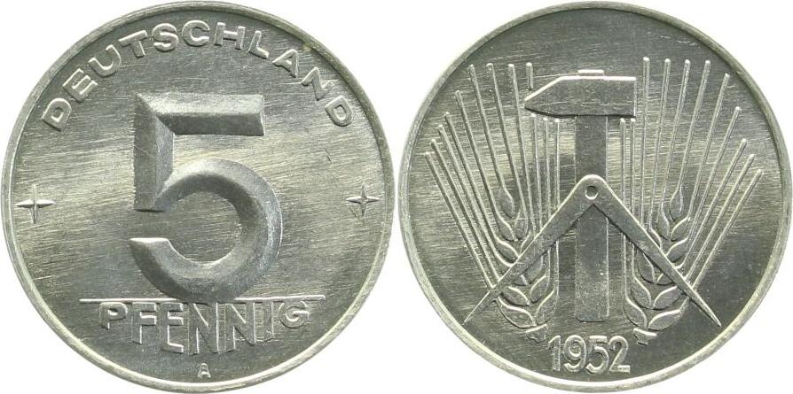 5 Pfennig DDR 1952 A stgl /matt J1506