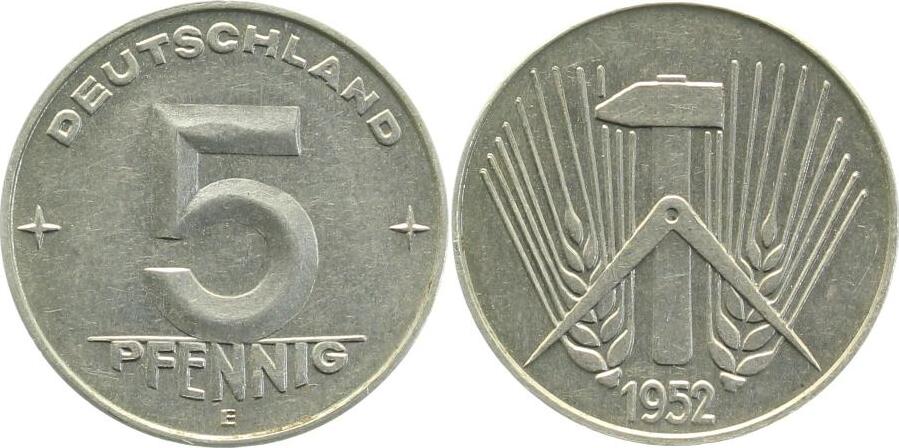 5 Pfennig DDR 1952 E bfr/stgl/matt J1506