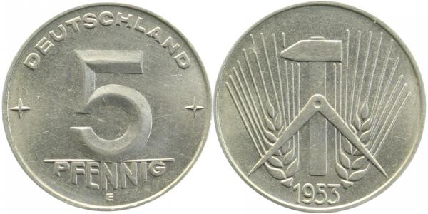 5 Pfennig DDR 1953 E J1506 vorzüglich/stempelglanz