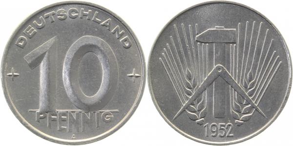 10 Pfennig DDR 1952 A bfr.m.Zainende