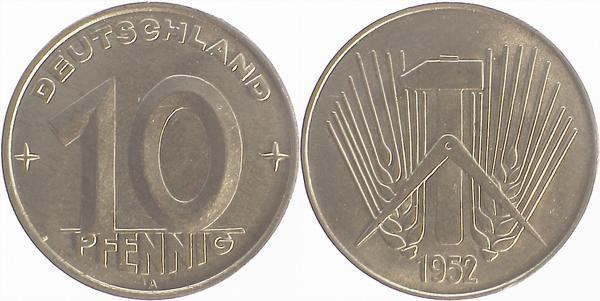 10 Pfennig DDR 1952 A vz/stgl J1507 vz / stgl 10 Pfennig