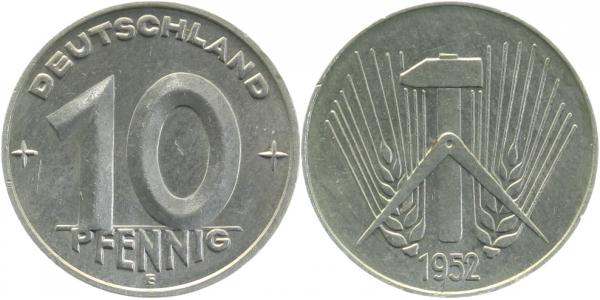10 Pfennig DDR 1952 E J1507 f prfr/kl Fleck