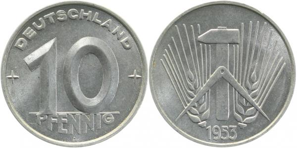 10 Pfennig DDR 1953 A vz/stgl J1507 vz / stgl 10 Pfennig