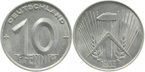 10 Pfennig DDR 1953 E J1507 stgl /matt fein