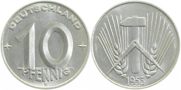 10 Pfennig DDR 1953 E stgl/spiegelglanz Zainende Unikat !!