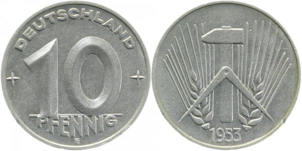 10 Pfennig DDR 1953 E f prfr/kl Rf J1507 10 Pfennig
