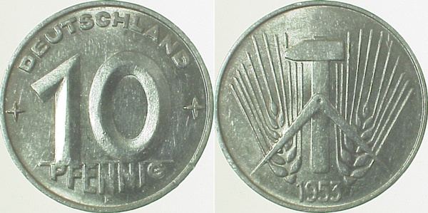 10 Pfennig DDR 1953 E vz+ schwarz.Fl