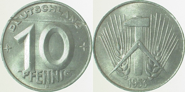 10 Pfennig DDR 1953 E vz+ J1507 vz+ 10 Pfennig