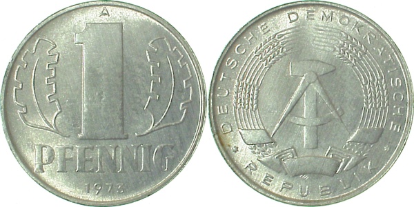 1 Pfennig DDR 1975 A bfr/stgl./matt