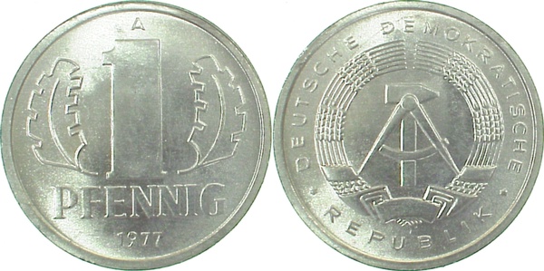 1 Pfennig DDR 1977 A bfr/stgl./matt