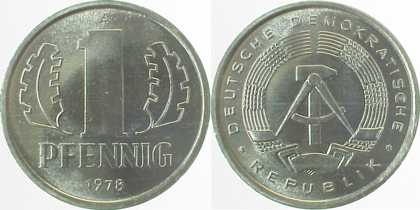1 Pfennig DDR 1978 A bfr/stgl./matt