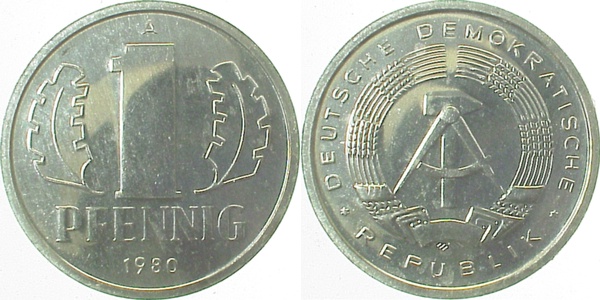 1 Pfennig DDR 1980 A bfr/stgl./matt