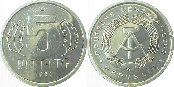 5 Pfennig DDR 1981 A bfr/stgl/matt