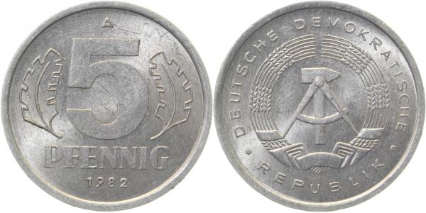 5 Pfennig DDR 1982 A vz+ J1509 vz+ 5 Pfennig