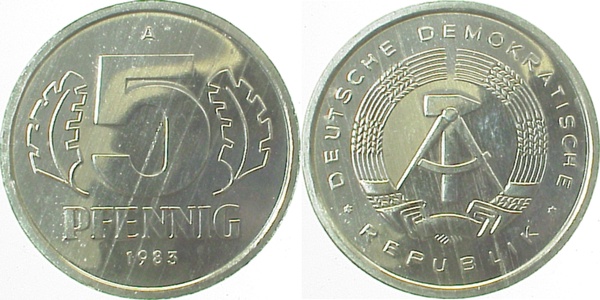5 Pfennig DDR 1983 A bfr/stgl/matt